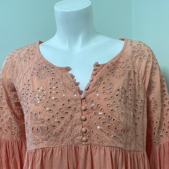 Free People Peach Sequin Bell Sleeve Blouse - Picture 3 of 9